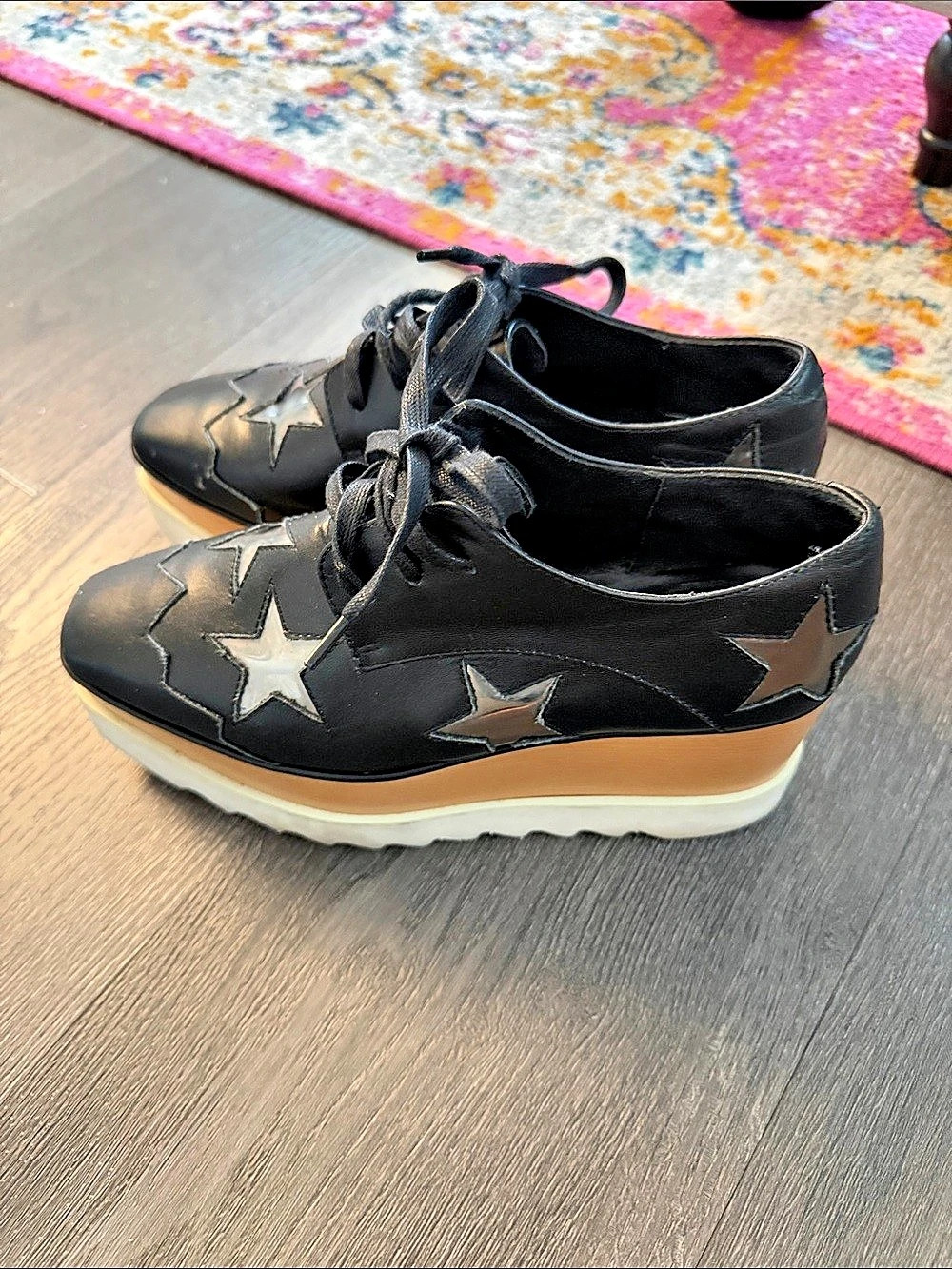 Stella McCartney Elyse Star Platform Sneakers in Black & White
